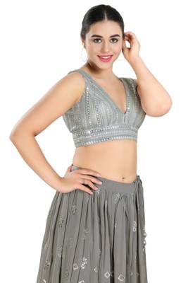 Padded Net V-Neck Blouse 4