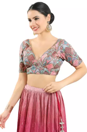 Multicolor Silk Printed Readymade Blouse