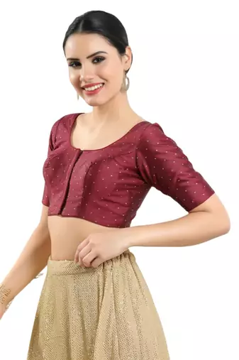 Padded Tafeta Silk Round Neck Blouse