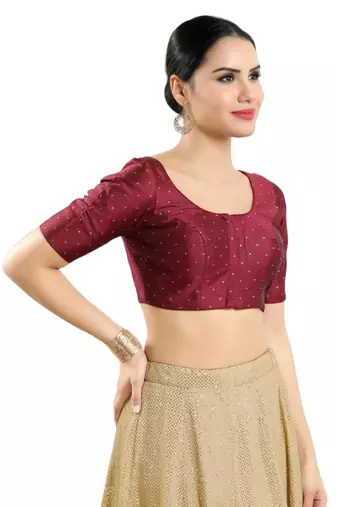 Padded Tafeta Silk Round Neck Blouse