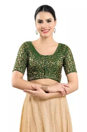 Padded Brocade Round Neck Blouse