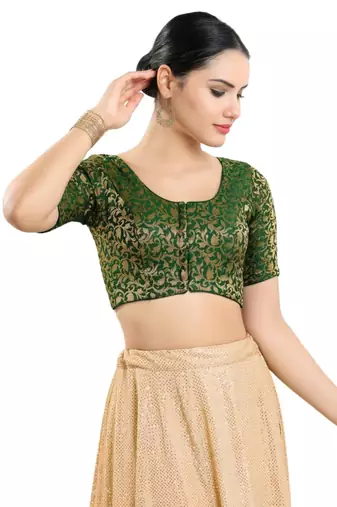 Padded Brocade Round Neck Blouse