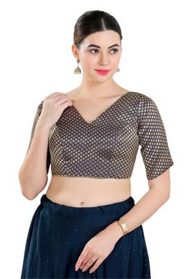 Padded Brocade V-Neck Blouse 1