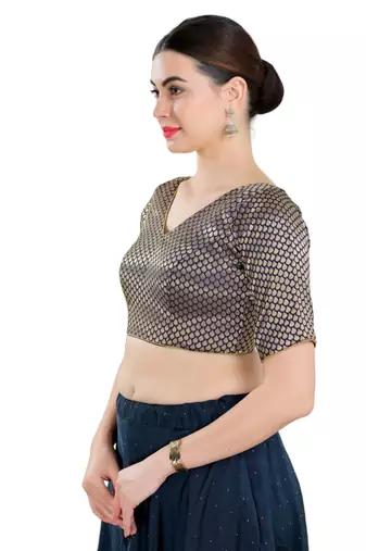 Padded Brocade V-Neck Blouse
