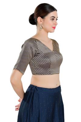 Padded Brocade V-Neck Blouse 4