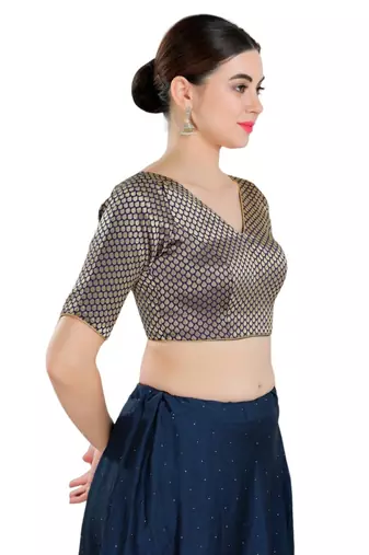 Padded Brocade V-Neck Blouse