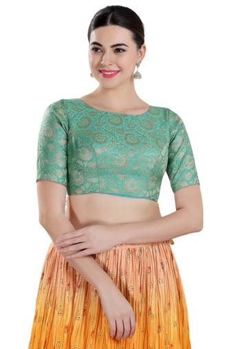 Padded Brocade Round Neck Blouse