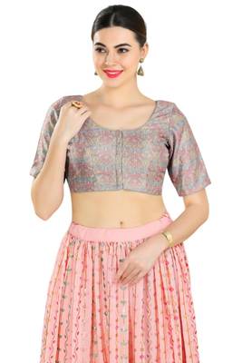 Padded Art Silk Round Neck Blouse 1