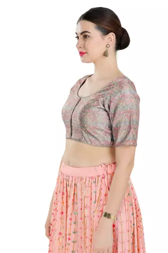 Padded Art Silk Round Neck Blouse