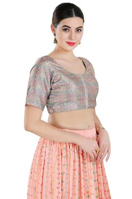 Padded Art Silk Round Neck Blouse 4