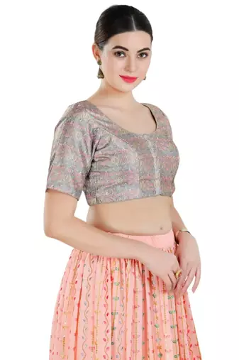 Padded Art Silk Round Neck Blouse
