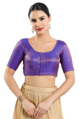 Brinjal Purple Brocade Silk Blouse - Readymade 1