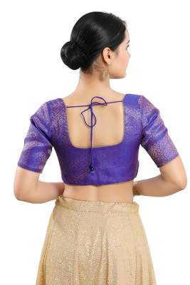 Brinjal Purple Brocade Silk Blouse - Readymade 2