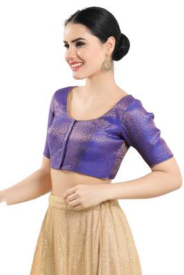 Brinjal Purple Brocade Silk Blouse - Readymade 3