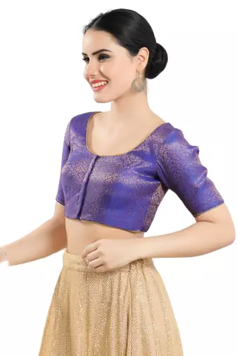 Brinjal Purple Brocade Silk Blouse - Readymade