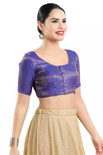 Brinjal Purple Brocade Silk Blouse - Readymade