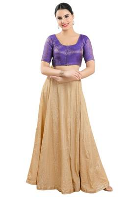 Brinjal Purple Brocade Silk Blouse - Readymade 5