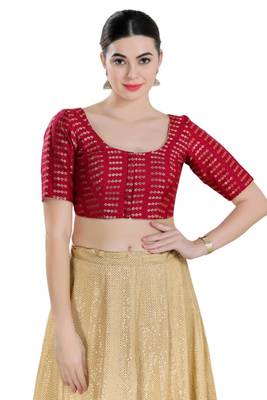 Padded Brocade Round Neck Blouse 1