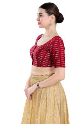 Padded Brocade Round Neck Blouse 3