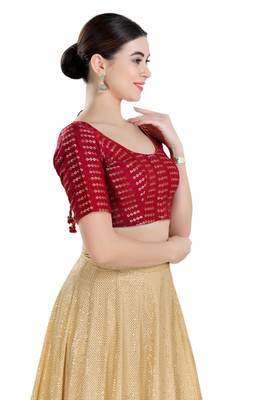 Padded Brocade Round Neck Blouse 4