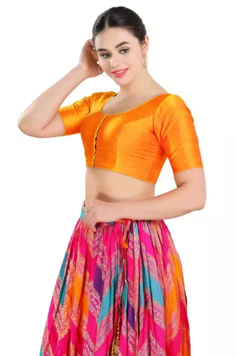 Padded Brocade Round Neck Blouse