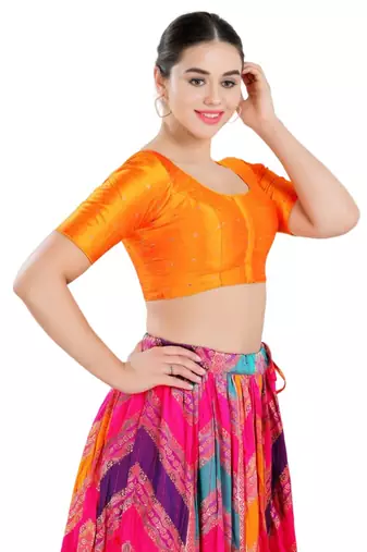 Padded Brocade Round Neck Blouse
