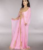 Pink  Zari & Stone Work stitched Georgette Designed Kaftan Party Wear
