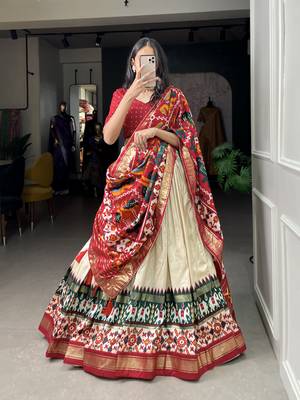 Women's Tussar Silk With Patola Print And Foil Work Lehenga Choli 1