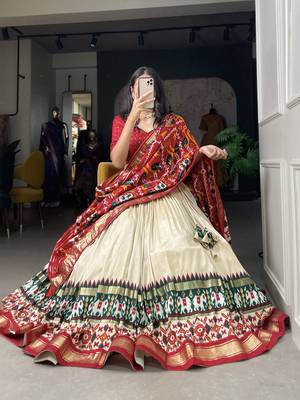 Women's Tussar Silk With Patola Print And Foil Work Lehenga Choli 4