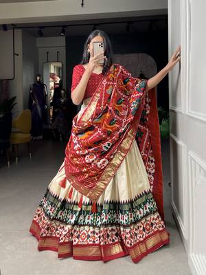 Women's Tussar Silk With Patola Print And Foil Work Lehenga Choli 5
