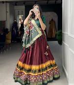 Women's Tussar Silk With Patola Print And Foil Work Lehenga Choli