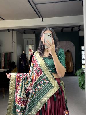 Women's Tussar Silk With Patola Print And Foil Work Lehenga Choli 3