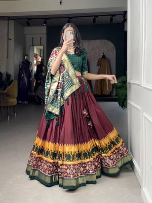 Women's Tussar Silk With Patola Print And Foil Work Lehenga Choli 4