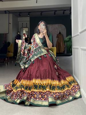 Women's Tussar Silk With Patola Print And Foil Work Lehenga Choli 5