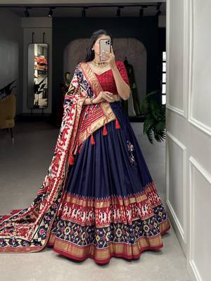 Women's Tussar Silk With Patola Print And Foil Work Lehenga Choli 1