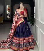 Women's Tussar Silk With Patola Print And Foil Work Lehenga Choli