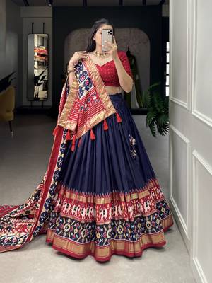 Women's Tussar Silk With Patola Print And Foil Work Lehenga Choli 4