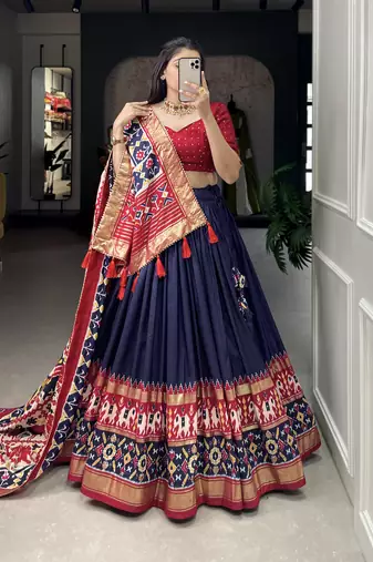 Women's Tussar Silk With Patola Print And Foil Work Lehenga Choli