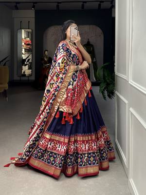 Women's Tussar Silk With Patola Print And Foil Work Lehenga Choli 5