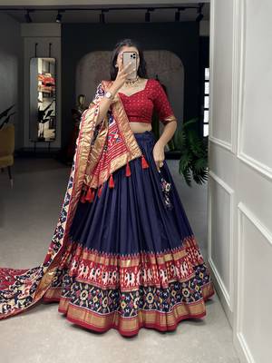 Women's Tussar Silk With Patola Print And Foil Work Lehenga Choli 6