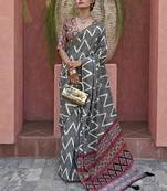 Captivating Black Digital Printed Crepe Event Wear Saree With Blouse