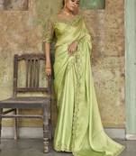 Engaging Limegreen Sequined Satin Party Wear Saree With Blouse