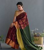 Suta Maroon Floral Cotton and Acrylic Saree