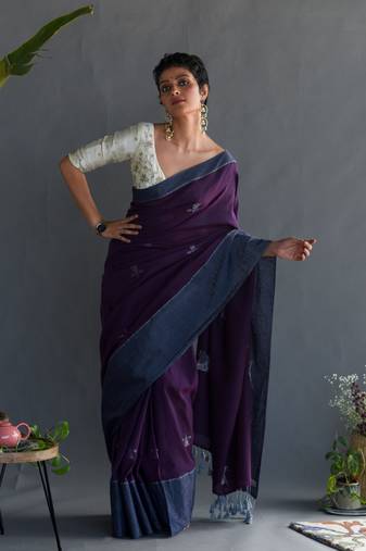 Suta Purple Woven Design Pure Cotton Saree Without Blouse