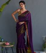 Suta Violet Woven Design Pure Cotton Saree Without Blouse