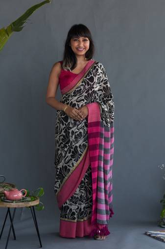 Suta Multicolor Floral Pure Cotton Saree Without Blouse