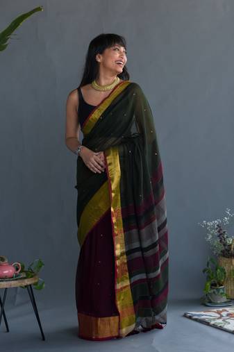 Suta Green Embellished Pure Cotton Saree Without Blouse