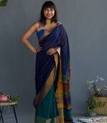 Suta Multicolor Striped Pure Cotton Saree Without Blouse