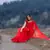 red organza embroidered saree with unstitched blouse piece