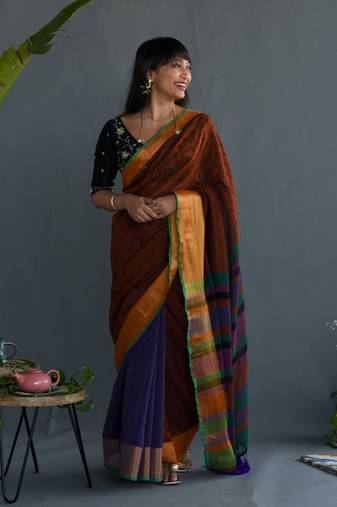 Suta Multicolor Striped Pure Cotton Saree Without Blouse